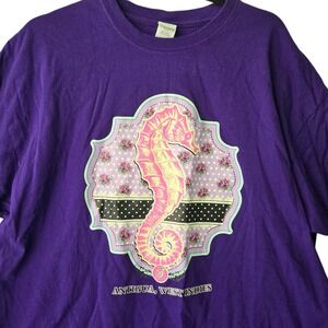 Gildan Antigua West Indies Seahorse Graphic T-Shirt Purple Heavy Cotton 2XL